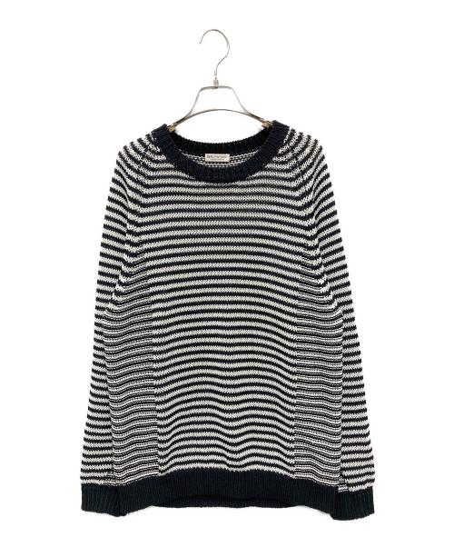 BEAUTY&YOUTH（ビューティーアンドユース）BEAUTY&YOUTH (ビューティーアンドユース) ギマコットン SWIT ボーダー クルーネック ニット ホワイト×ブラック サイズ:Mの古着・服飾アイテム