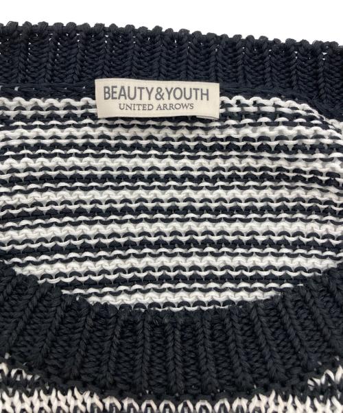 BEAUTY&YOUTH（ビューティーアンドユース）BEAUTY&YOUTH (ビューティーアンドユース) ギマコットン SWIT ボーダー クルーネック ニット ホワイト×ブラック サイズ:Mの古着・服飾アイテム