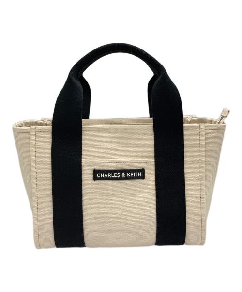 CHARLES & KEITH（チャールズアンドキース）CHARLES & KEITH (チャールズ＆キース) Kay ストライプトートバッグ ホワイト×ブラックの古着・服飾アイテム