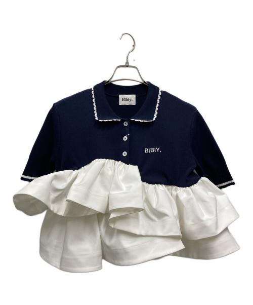 Bibiy.（ビビィ）Bibiy. (ビビィ) ROSIE PEPURAMU TOP ネイビー×ホワイト サイズ:F 未使用品の古着・服飾アイテム