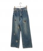 EVRISエヴリス）の古着「ハートカッティングワイドデニムパンツ」｜インディゴ