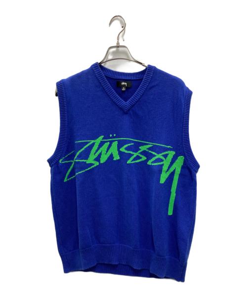 stussy（ステューシー）stussy (ステューシー) SMOOTH STOCK KNIT VEST ブルー サイズ:Mの古着・服飾アイテム