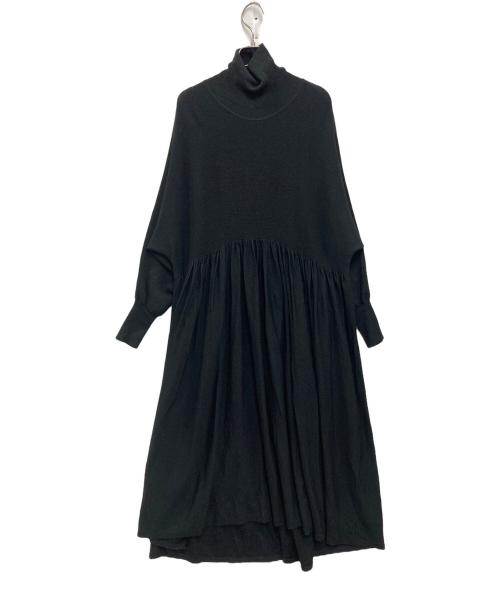 Curensology（カレンソロジー）Curensology (カレンソロジー) ウールハイネックギャザーワンピース ブラック サイズ:FREEの古着・服飾アイテム