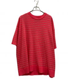 MAISON SPECIAL（メゾンスペシャル）の古着「Sheer Border Short Sleeve Crew Neck Knit T-Shirt」｜ピンク
