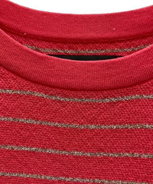 MAISON SPECIAL（メゾンスペシャル）MAISON SPECIAL (メゾンスペシャル) Sheer Border Short Sleeve Crew Neck Knit T-Shirt ピンク サイズ:1の古着・服飾アイテム