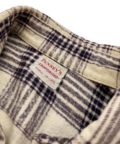 PENNEYS（ペニーズ）penneys (ペニーズ) ヴィンテージプリントチェックネルシャツ アイボリー×パープル サイズ:Sの古着・服飾アイテム