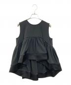 TWILLツイル）の古着「ラウンドペプラムボリュームブラウス」｜ブラック