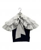 Bibiy.ビビィ）の古着「RUE FRILL KNIT」｜ホワイト×ネイビー