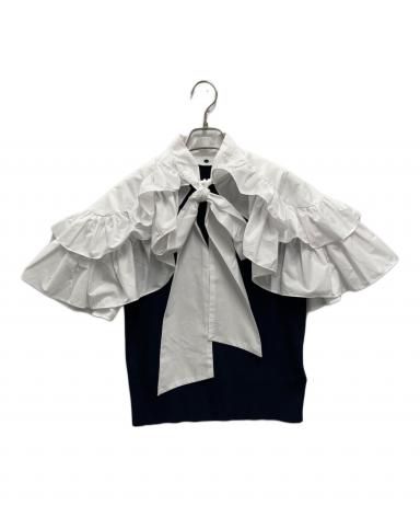 中古・古着通販】Bibiy. (ビビィ) RUE FRILL KNIT ホワイト×ネイビー