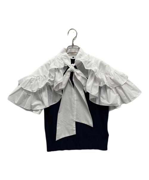 Bibiy.（ビビィ）Bibiy. (ビビィ) RUE FRILL KNIT ホワイト×ネイビー サイズ:FREE 未使用品の古着・服飾アイテム