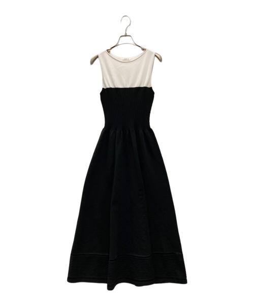 FRAY ID（フレイ アイディー）FRAY ID (フレイ アイディー) シアーヘムラインニットワンピース ホワイト×ブラック サイズ:FREEの古着・服飾アイテム