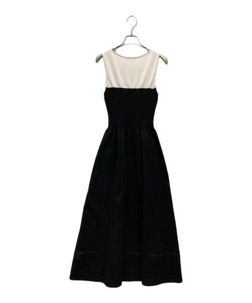 FRAY ID（フレイ アイディー）FRAY ID (フレイ アイディー) シアーヘムラインニットワンピース ホワイト×ブラック サイズ:FREEの古着・服飾アイテム