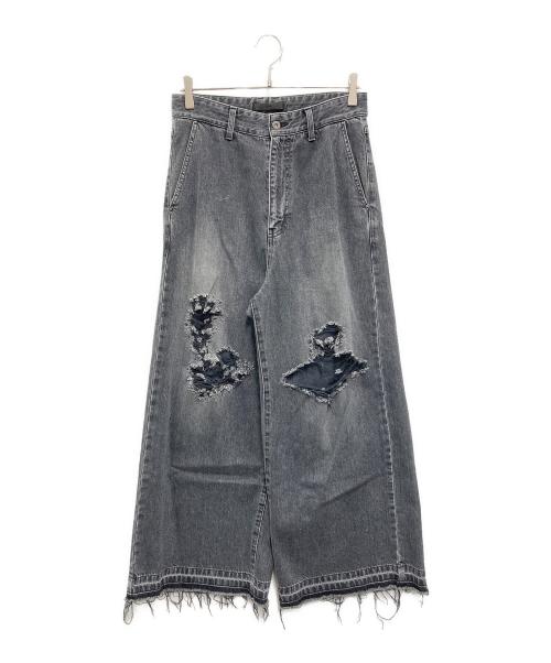 juha（ユハ）juha (ユハ) DAMAGE BAGGY DENIM PANTS ブラック サイズ:2の古着・服飾アイテム