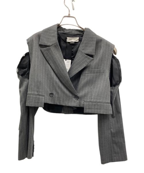 ZARA（ザラ）ZARA (ザラ) MAISON SPECIAL (メゾンスペシャル) ストライプ ディストラクト ブレザー グレー サイズ:XS/Sの古着・服飾アイテム