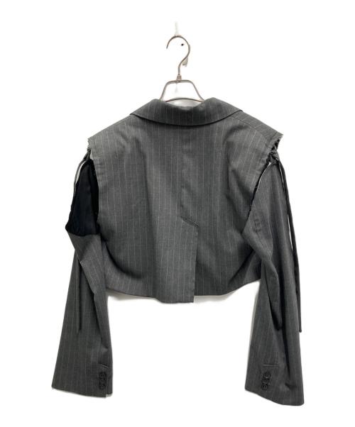 ZARA（ザラ）ZARA (ザラ) MAISON SPECIAL (メゾンスペシャル) ストライプ ディストラクト ブレザー グレー サイズ:XS/Sの古着・服飾アイテム