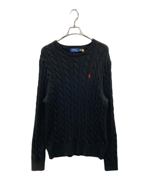 POLO RALPH LAUREN（ポロ・ラルフローレン）POLO RALPH LAUREN (ポロ・ラルフローレン) ケーブルニット コットン セーター ブラック サイズ:Mの古着・服飾アイテム