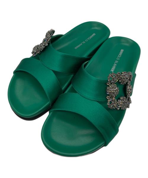 Manolo Blahnik（マノロブラニク）Manolo Blahnik (マノロブラニク) CHILANGHI サンダル グリーン サイズ:37の古着・服飾アイテム