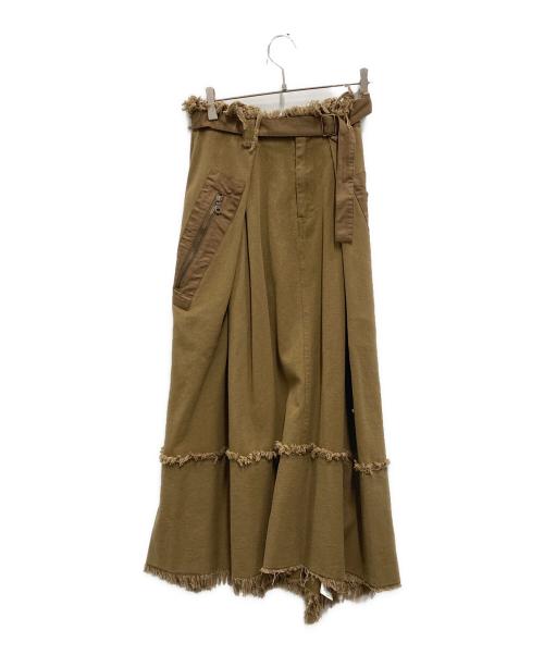 pinue（ピヌエ）PINUE (ピヌエ) ダメージフレアスカート ブラウン サイズ:Mの古着・服飾アイテム