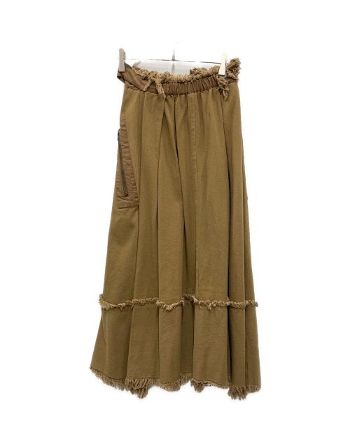 pinue（ピヌエ）PINUE (ピヌエ) ダメージフレアスカート ブラウン サイズ:Mの古着・服飾アイテム