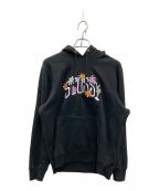 stussyステューシー）の古着「Collegiate Floral Applique Pullover Hoodie」｜ブラック