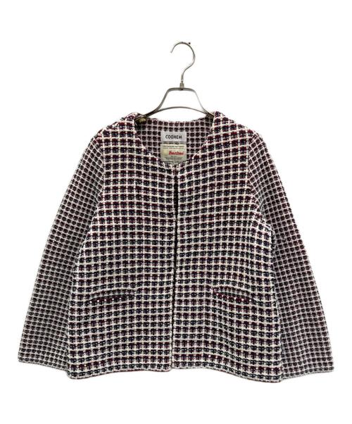 Coohem（コーヘン）Coohem (コーヘン) ツイードニットジャケット ネイビー×レッド サイズ:Mの古着・服飾アイテム