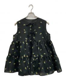 YORI（ヨリ）の古着「ラメクローバーティアードジレ」｜ブラック×イエロー