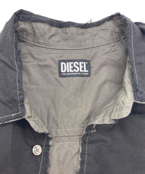 DIESEL（ディーゼル）DIESEL (ディーゼル) S-WEEZER ダメージ加工シャツ ブラック×カーキ サイズ:Mの古着・服飾アイテム