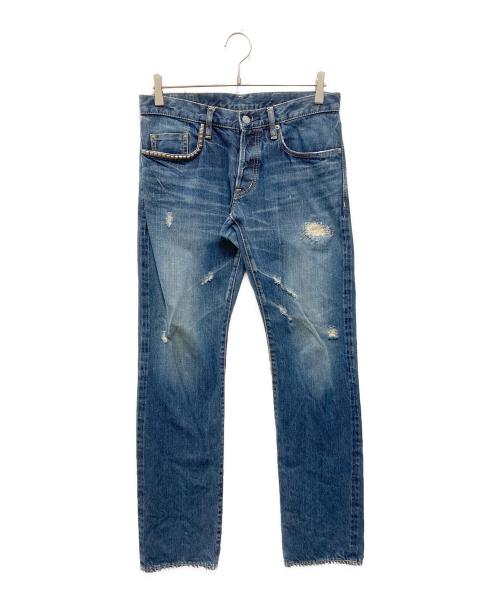 Hysteric Glamour（ヒステリックグラマー）Hysteric Glamour (ヒステリックグラマー) ダメージ＆リペア加工スタッズデニムパンツ インディゴ サイズ:30の古着・服飾アイテム