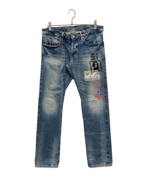 Hysteric Glamour（ヒステリックグラマー）Hysteric Glamour (ヒステリックグラマー) SP加工MULTIガール プリントスタッズデニムパンツ インディゴ サイズ:W32の古着・服飾アイテム