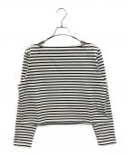 rosy monsterロージーモンスター）の古着「fish shell button border tops」｜ホワイト×ブラック