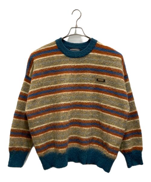 masonprince（メゾンプリンス）masonprince (メゾンプリンス) オーバーサイズ ワンポイントロゴ ボーダーニット ブルー サイズ:2の古着・服飾アイテム