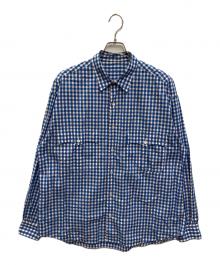 Porter Classic（ポータークラシック）の古着「ロールアップギンガムチャックシャツ」｜ホワイト×ブルー