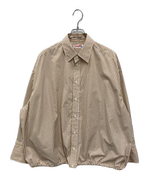 Spick and Span（スピックアンドスパン）Spick and Span (スピックアンドスパン) シーオー ピーイーストライプヘムギャザーシャツ ベージュ×ホワイト サイズ:FREEの古着・服飾アイテム