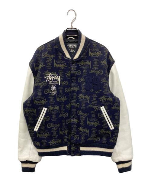 stussy（ステューシー）stussy (ステューシー) 25周年ワールドツアースタジャン ネイビー×ホワイト サイズ:XLの古着・服飾アイテム