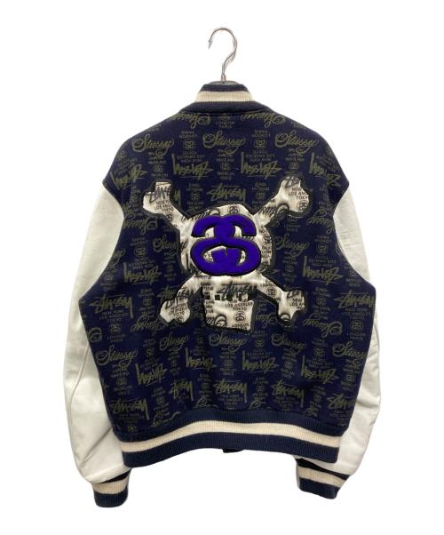 stussy（ステューシー）stussy (ステューシー) 25周年ワールドツアースタジャン ネイビー×ホワイト サイズ:XLの古着・服飾アイテム