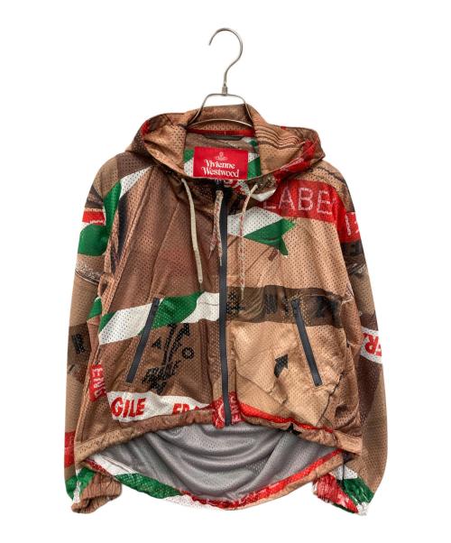 Vivienne Westwood RED LABEL（ヴィヴィアンウエストウッドレッドレーベル）Vivienne Westwood RED LABEL (ヴィヴィアンウエストウッドレッドレーベル) MESH TAPE PRINTピロークロップドフーディー ブラウン サイズ:00の古着・服飾アイテム