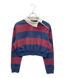 AWAKE MODE（アウェイク モード）の古着「マルチオーガニックコットンツイストカラーラグビーシャツ」｜ネイビー×レッド