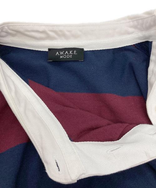 AWAKE MODE（アウェイク モード）AWAKE MODE (アウェイク モード) マルチオーガニックコットンツイストカラーラグビーシャツ ネイビー×レッド サイズ:XSの古着・服飾アイテム