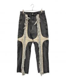 THUG CLUB（サグ クラブ）の古着「Mohican Leather Denim Pants」｜ブラック