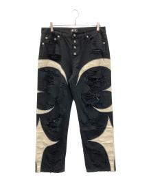 THUG CLUB（サグ クラブ）の古着「TC LEATHER WASHING DENIM PANTS」｜ブラック