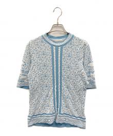 mame（マメ）の古着「Landscape Graphic Sheer Knitted Crew Neck Top」｜ブルー