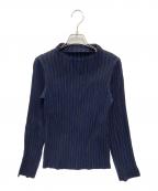 ISSEY MIYAKE FETEイッセイミヤケフェット）の古着「ストライププリーツカットソー」｜ブラック×ネイビー