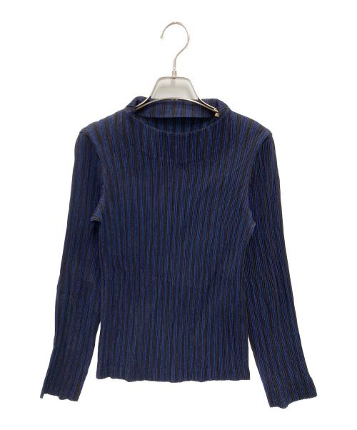 ISSEY MIYAKE FETE（イッセイミヤケフェット）ISSEY MIYAKE FETE (イッセイミヤケフェット) ストライププリーツカットソー ブラック×ネイビー サイズ:2の古着・服飾アイテム