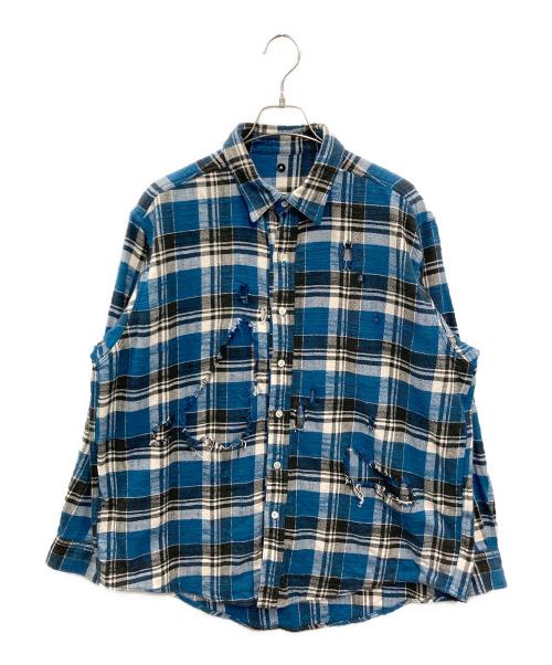 ISSUETHINGS（イシューシングス）ISSUETHINGS (イシューシングス) type66a ダメージ加工チェックネルシャツ ブルー サイズ:1の古着・服飾アイテム