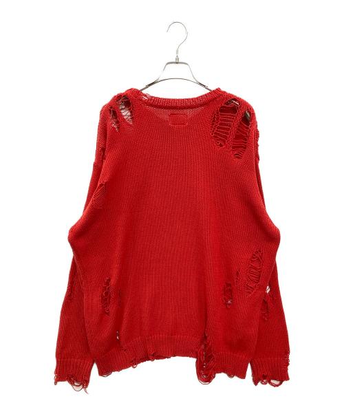 KAMIYA（カミヤ）KAMIYA (カミヤ) Distressed Knit Pullover レッド サイズ:Sの古着・服飾アイテム