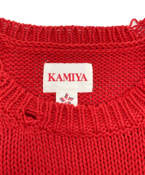 KAMIYA（カミヤ）KAMIYA (カミヤ) Distressed Knit Pullover レッド サイズ:Sの古着・服飾アイテム
