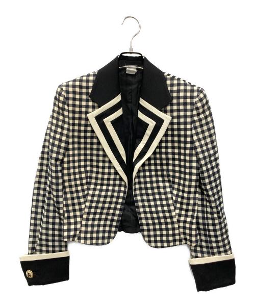 GIANNI VERSACE（ジャンニ・ヴェルサーチ）GIANNI VERSACE (ジャンニ・ヴェルサーチ) ［古着］ウールチェックテーラードジャケット ブラック×アイボリー サイズ:4の古着・服飾アイテム