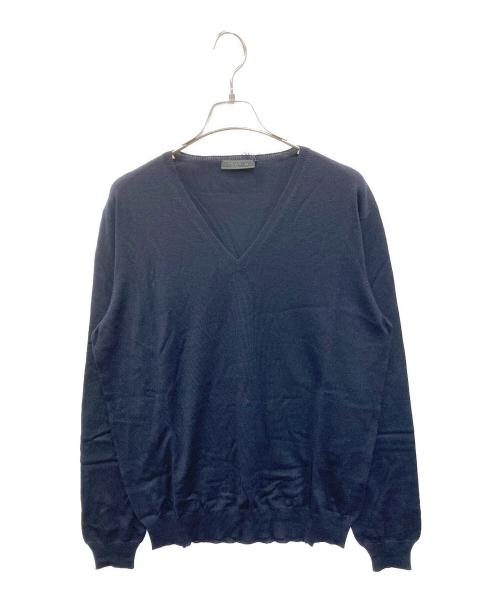 PRADA（プラダ）PRADA (プラダ) ハイゲージ ソリッド Vネックニット セーター ネイビー サイズ:54の古着・服飾アイテム