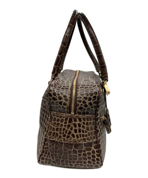 J&M DAVIDSON（ジェイ＆エム デヴィッドソン）J&M DAVIDSON (ジェイ＆エム デヴィッドソン) VIVI クロコ型押しボストンバッグ ブラウンの古着・服飾アイテム