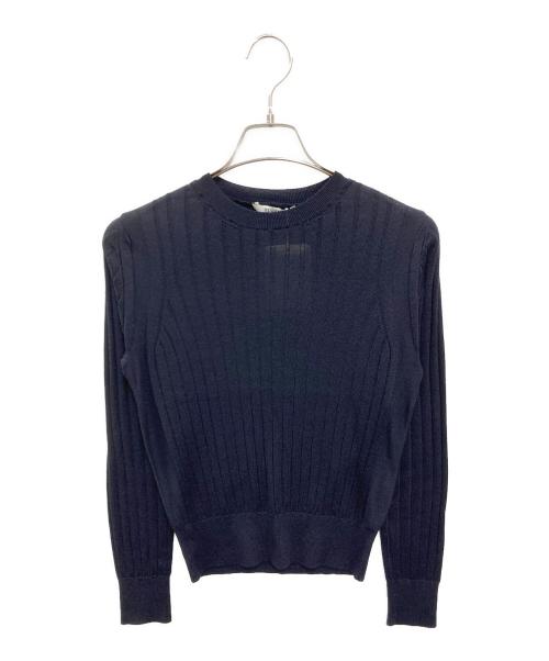 SLOANE（スローン）SLOANE (スローン) 18Gワイドリブ エクストラファインメリノウール×シルク クルーネック ネイビー サイズ:1の古着・服飾アイテム